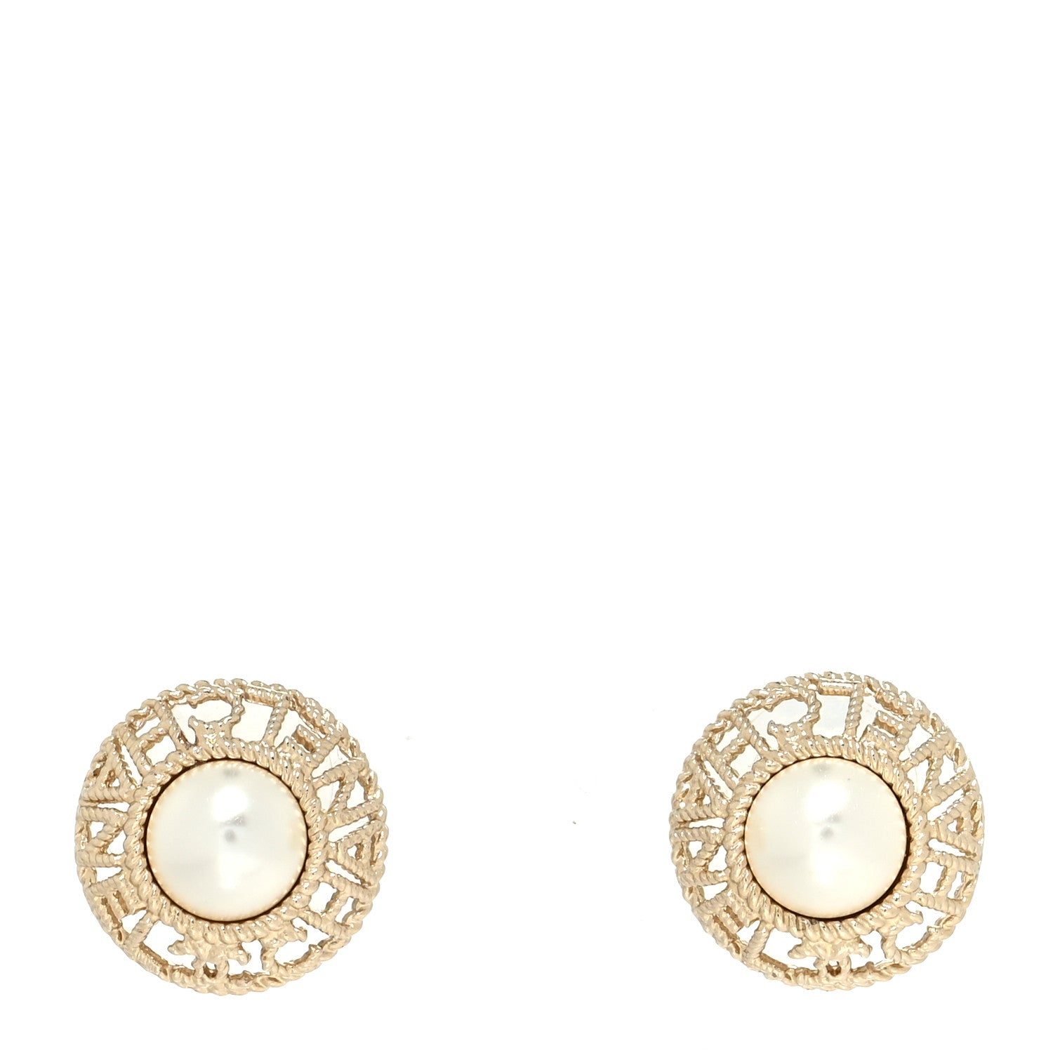 Chanel Pearl CC Round Rope Logo Earrings Gold 1 of 4