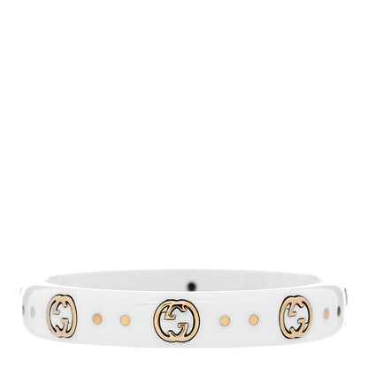 Gucci White Synthetic Corundum 18K Yellow Gold 4mm Interlocking G Icon Icon Ring 64 10.75 1 of 6