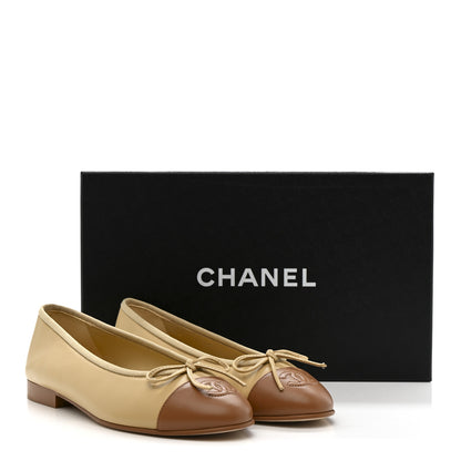 Chanel Lambskin Cap Toe CC Ballerina Flats 35.5 Beige Light Beige 10 of 10