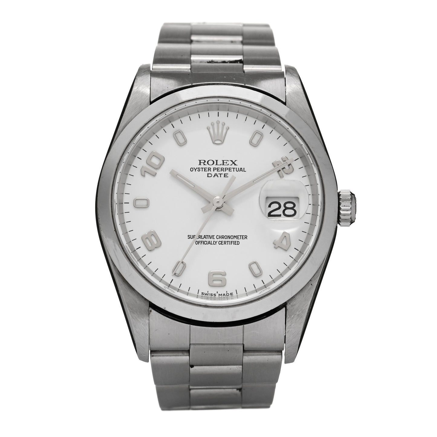 Stainless Steel 34mm Oyster Perpetual Date Watch White 15200