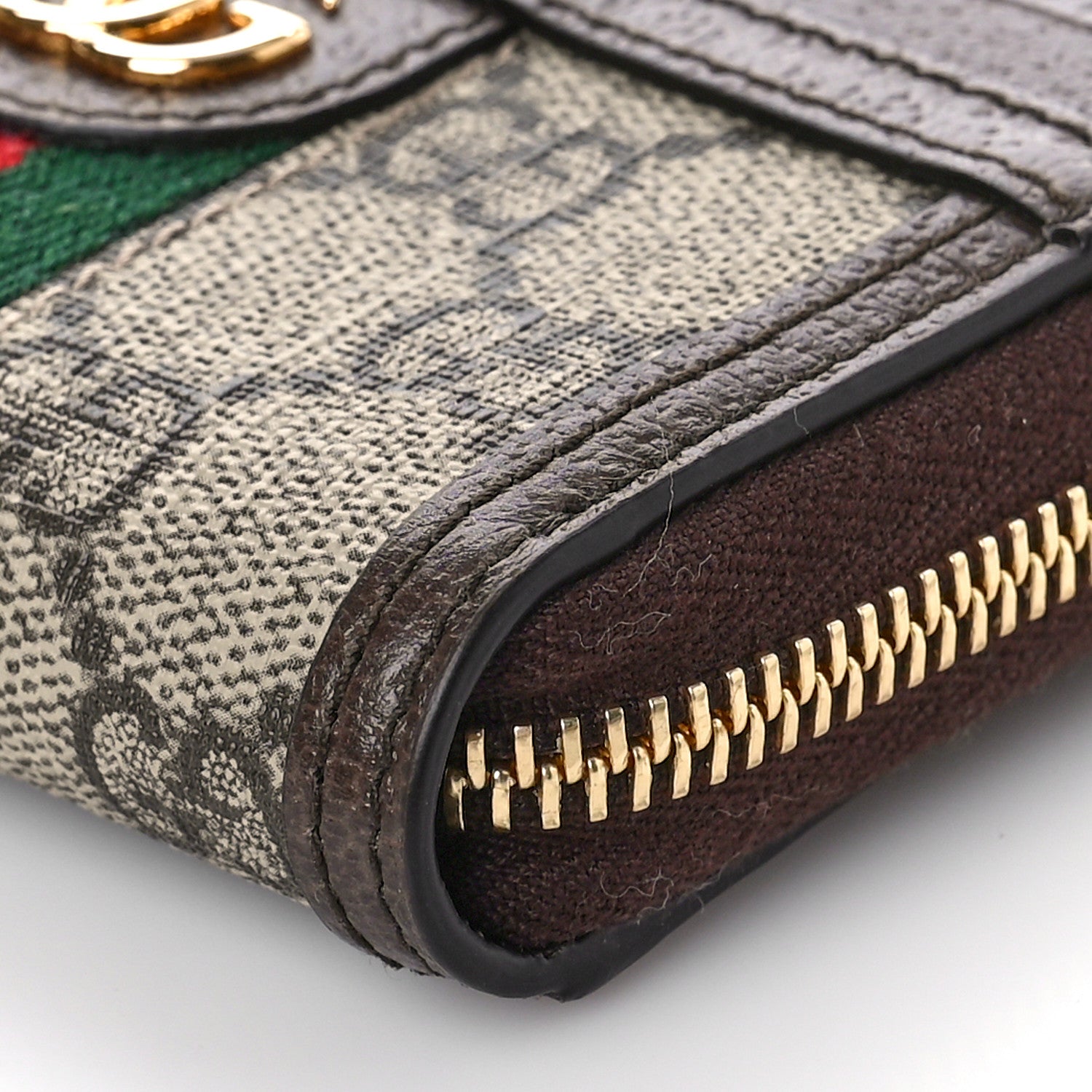 Gucci GG Supreme Monogram Textured Dollar Calfskin Web Ophidia Zip Around Card Case Wallet Beige Ebony New Acero 8 of 8