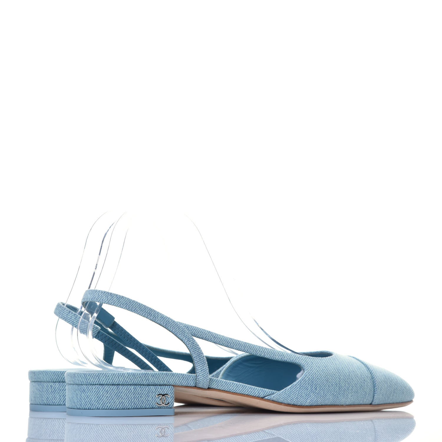 Chanel Denim Cap Toe CC Slingback Flats 40.5 Blue 4 of 8