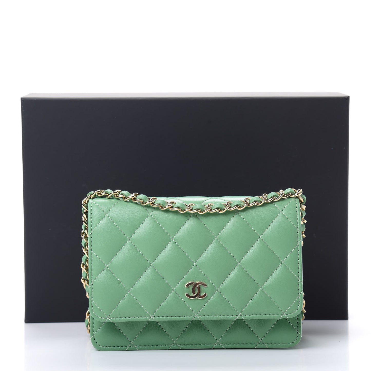 Lambskin Quilted Mini Wallet On Chain WOC Green