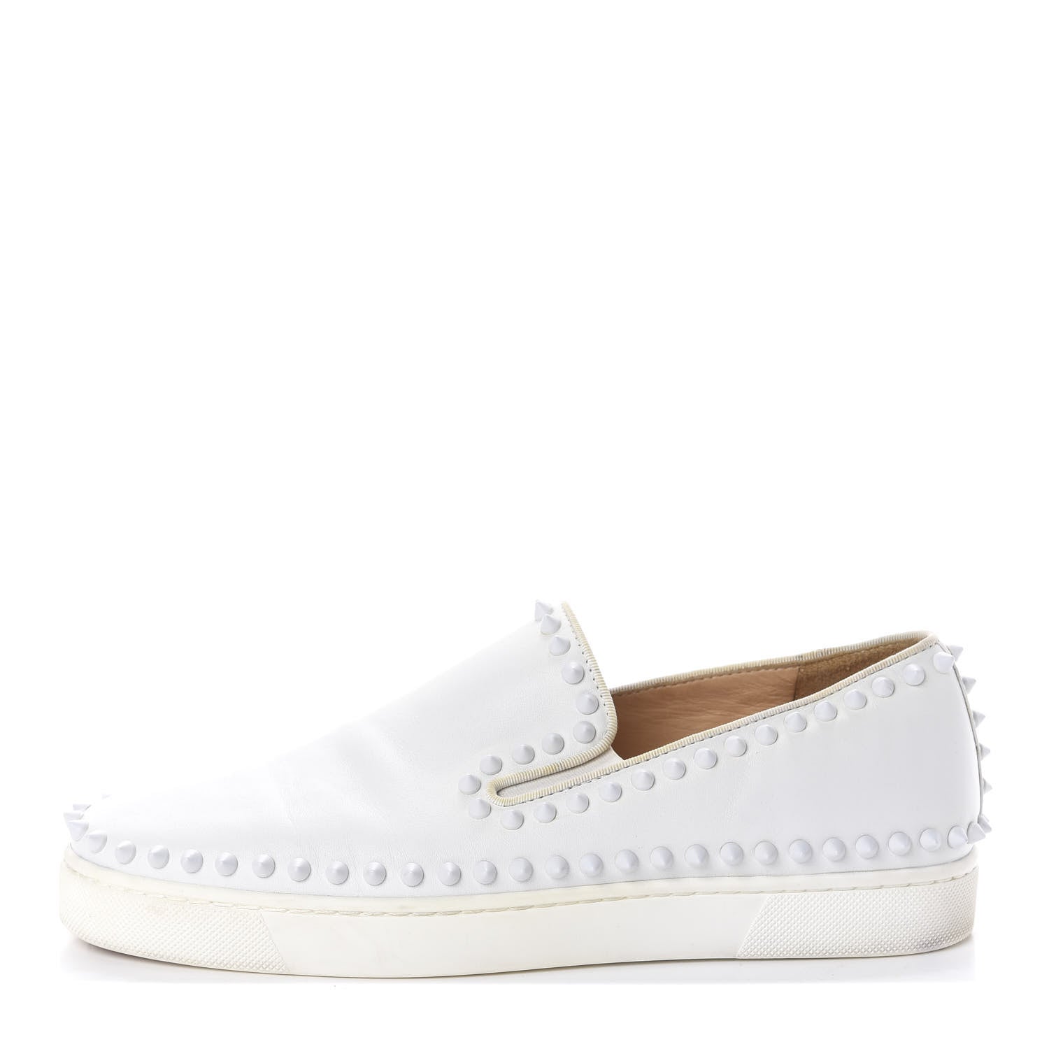 Christian Louboutin Calfskin Mens Spikes Pik Boat Flat 40.5 White 1 of 8