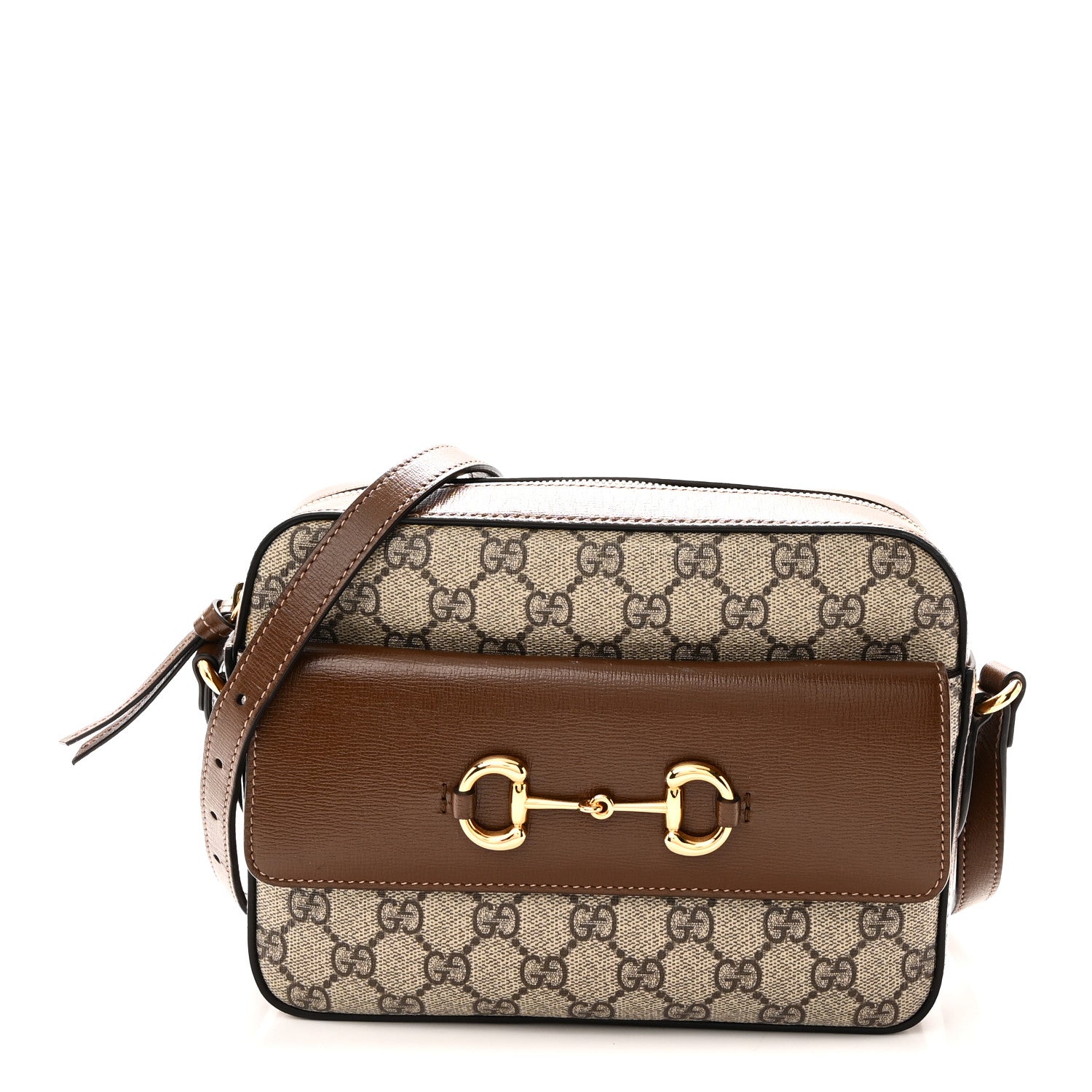 Gucci GG Supreme Monogram Small Horsebit 1955 Shoulder Bag Beige Brown Sugar 1 of 10