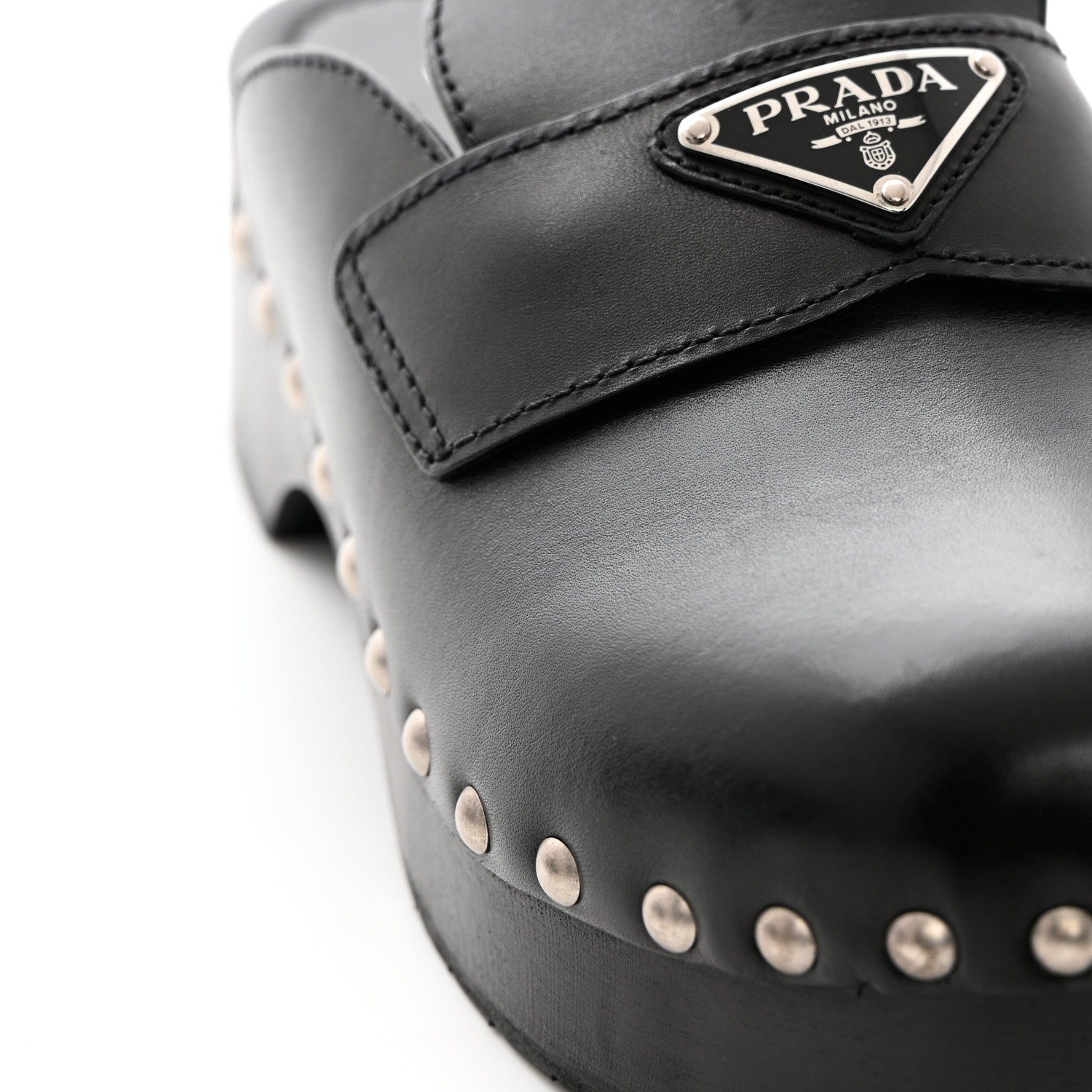 Prada Natural Calfskin Metal Triangle Logo 45mm Clogs 39 Black 11 of 11