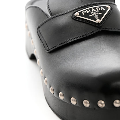 Prada Natural Calfskin Metal Triangle Logo 45mm Clogs 39 Black 11 of 11