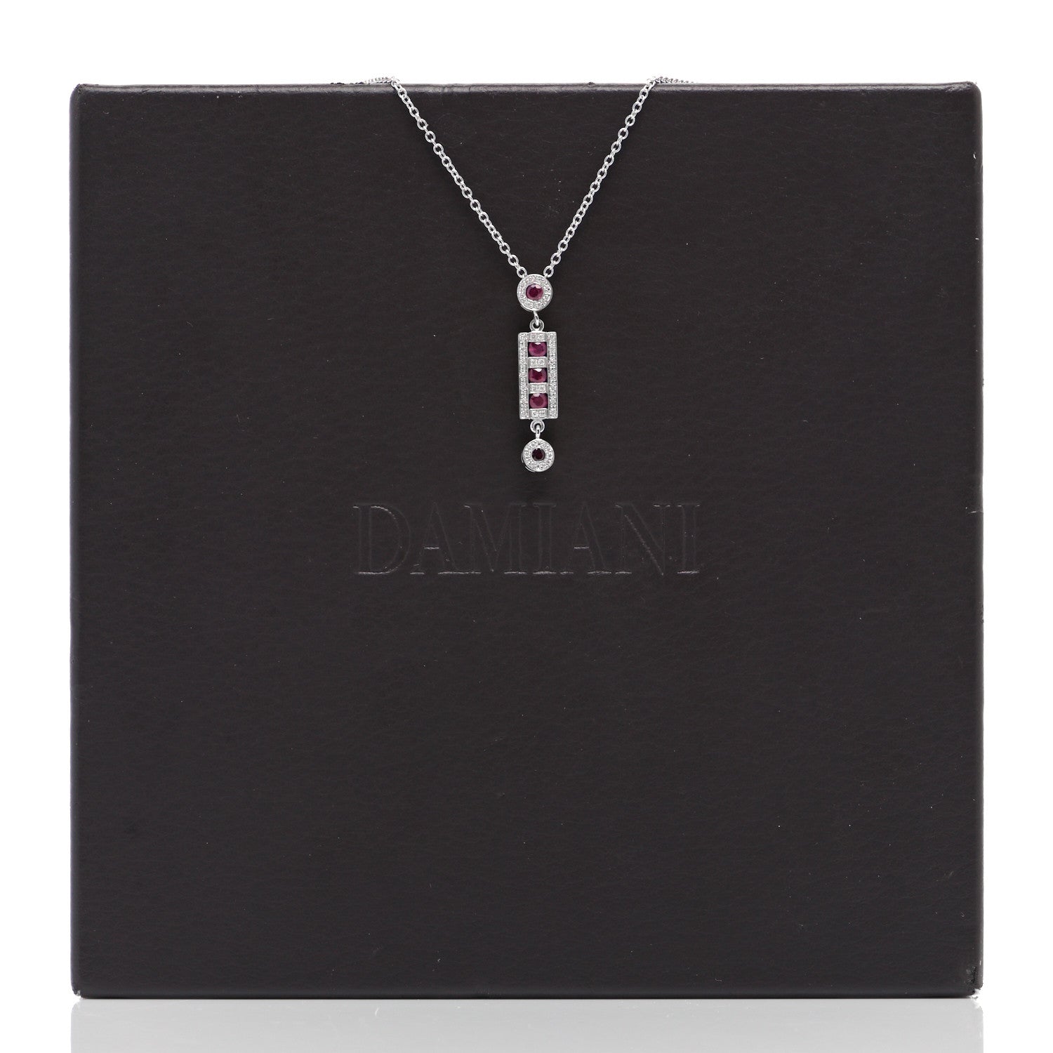 Damiani 18K White Gold Diamond Ruby Belle Opaque Pendant Necklace 7 of 7