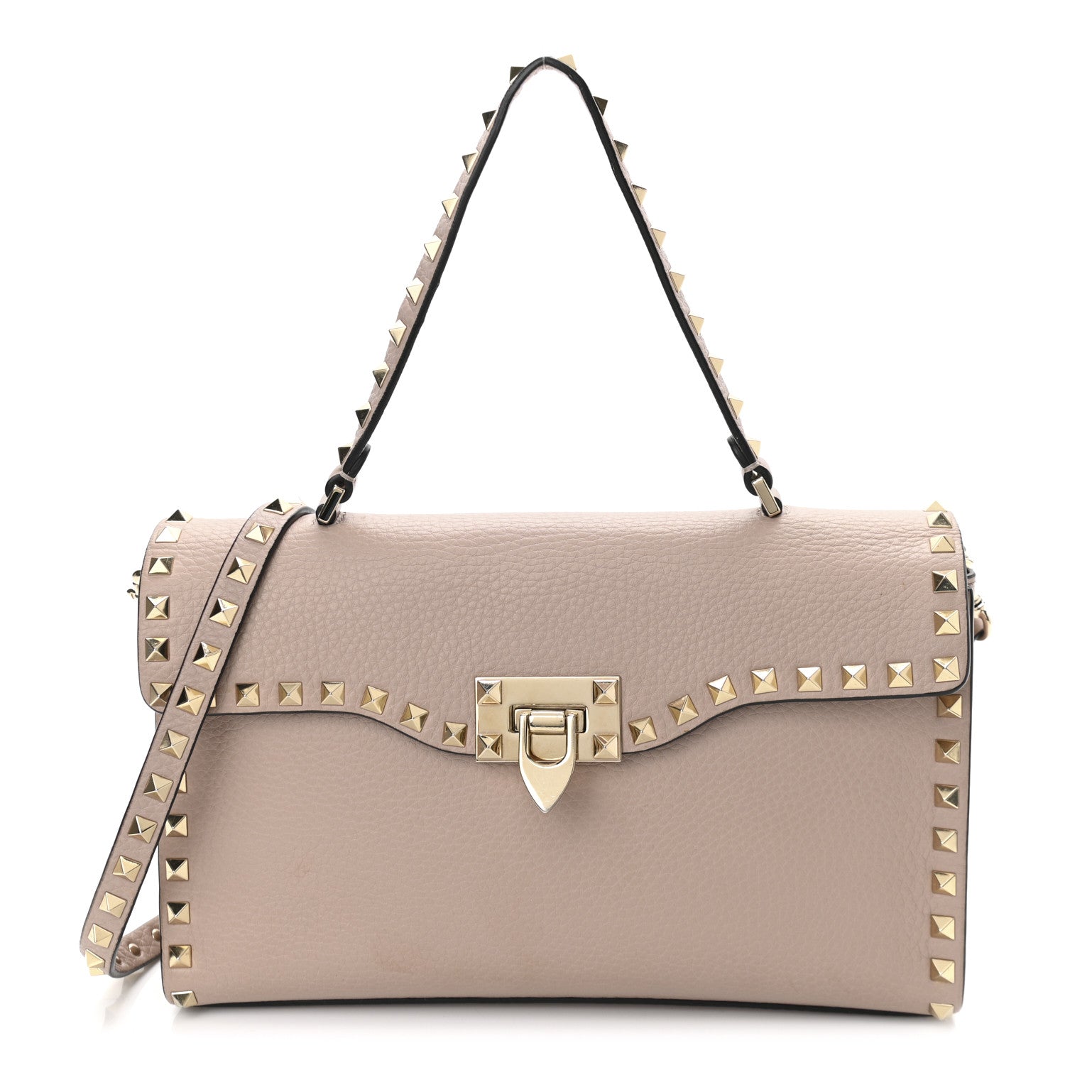 Valentino Garavani Pebbled Calfskin Small Rockstud Single Handle Flap Bag Poudre 1 of 14