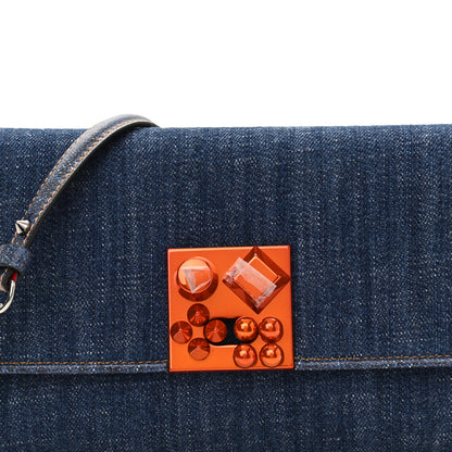 Christian Louboutin Denim Calfskin Studded Flap Carasky Clutch Blue 8 of 10