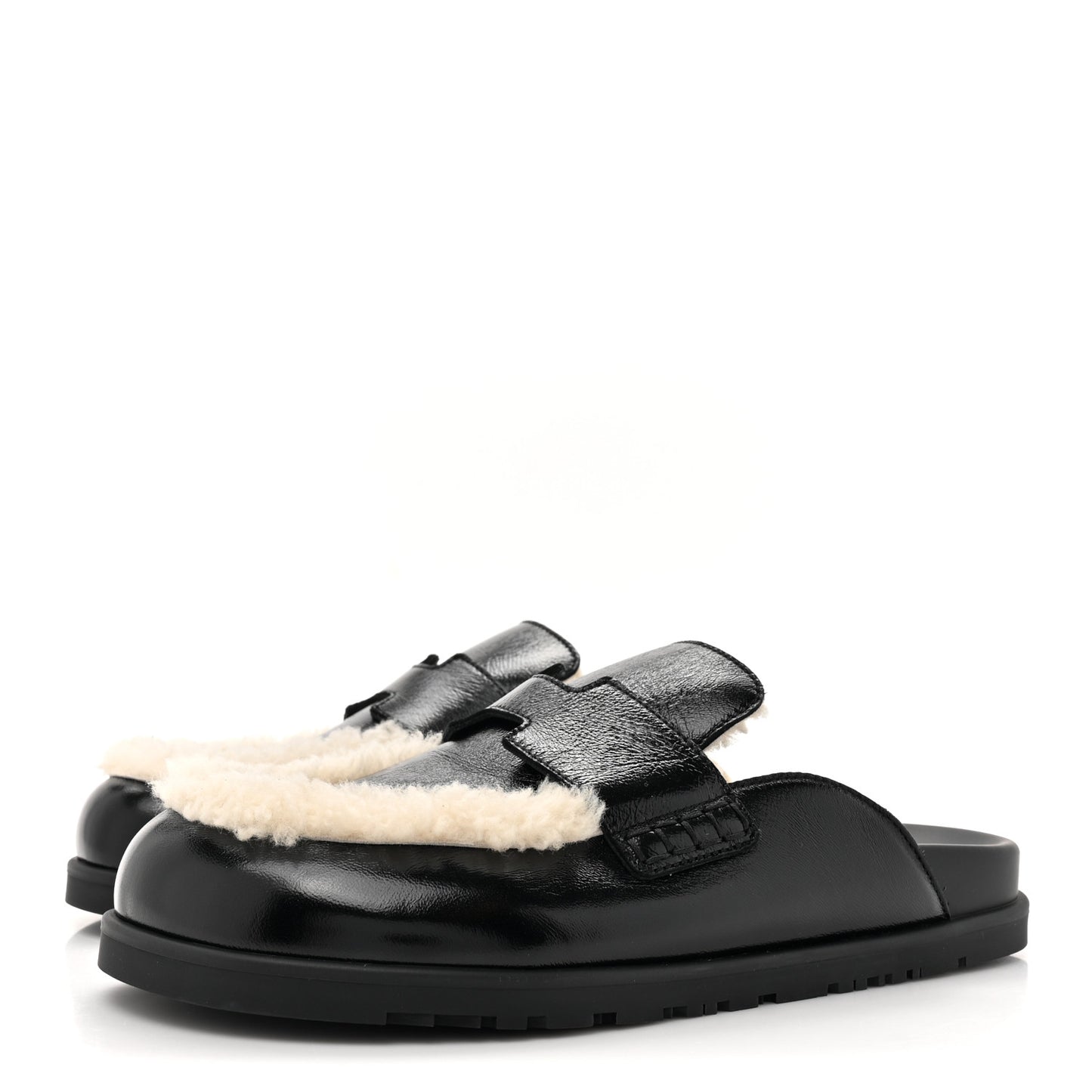 Glazed Nappa Shearling Shearling Go Mules 38.5 Black Ecru