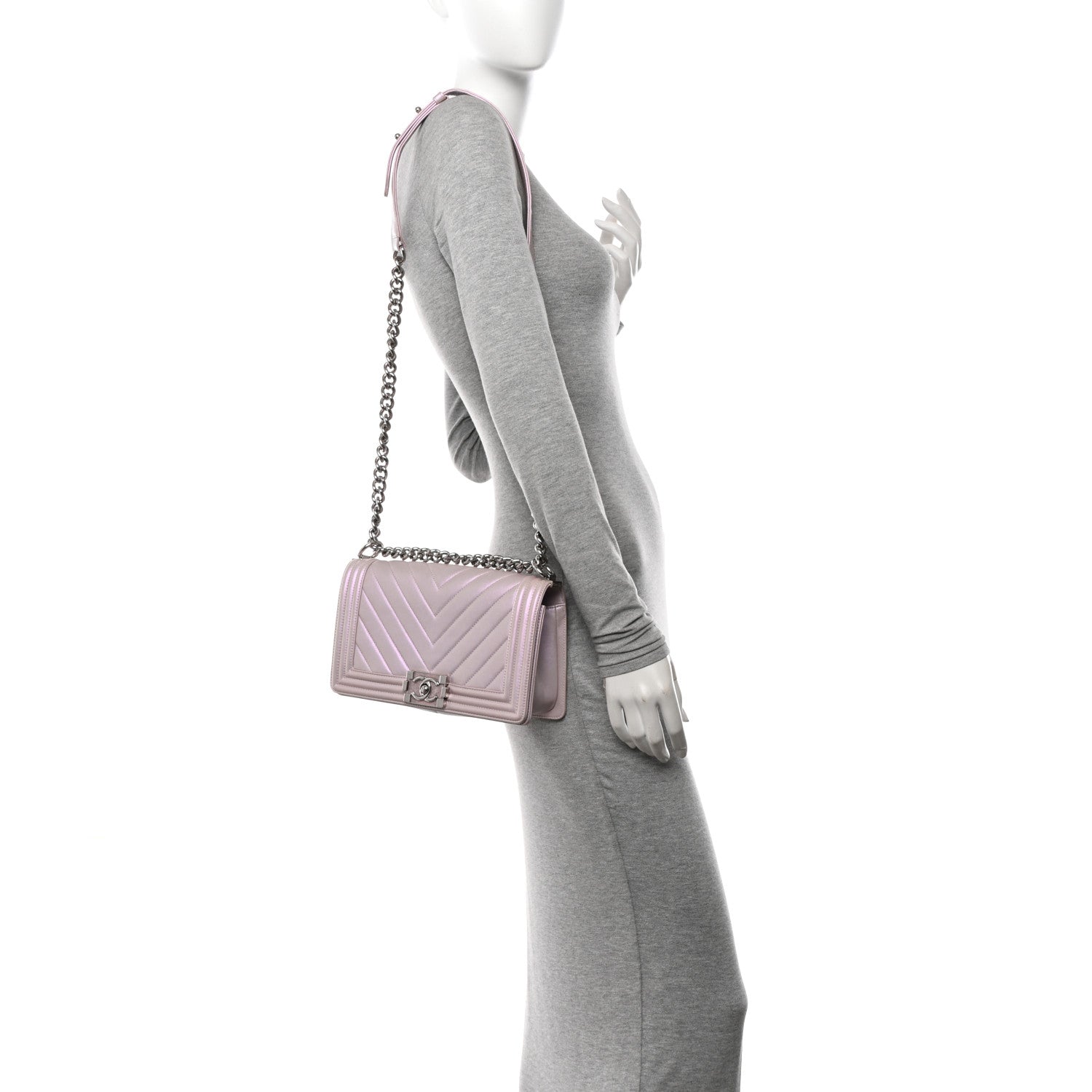 Chanel Metallic Lambskin Chevron Quilted Medium Boy Flap Purple 3 of 13