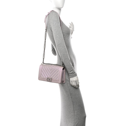 Chanel Metallic Lambskin Chevron Quilted Medium Boy Flap Purple 3 of 13