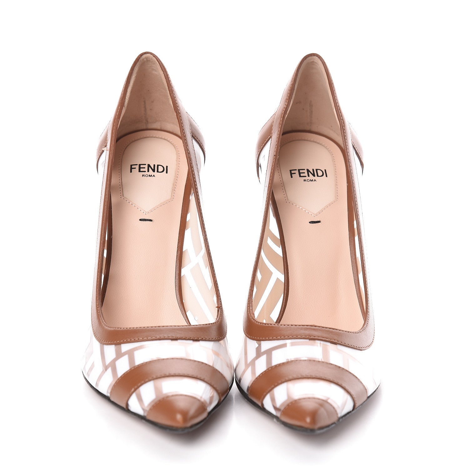 Fendi PVC Calfskin FF Colibri High-Heel Pumps 35 White Cuoio 2 of 7