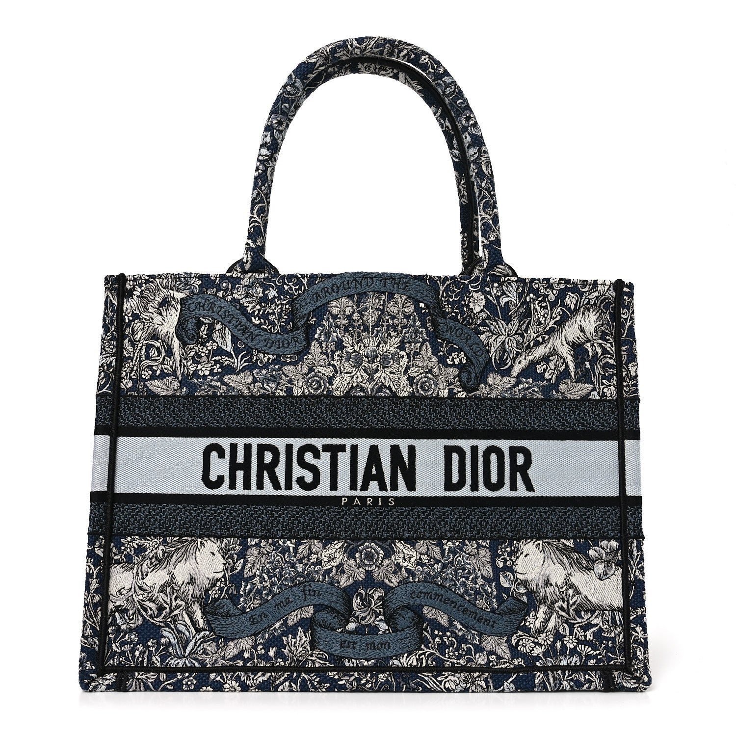 Christian Dior Canvas Embroidered Medium Around The World Book Tote Blue 1 of 9