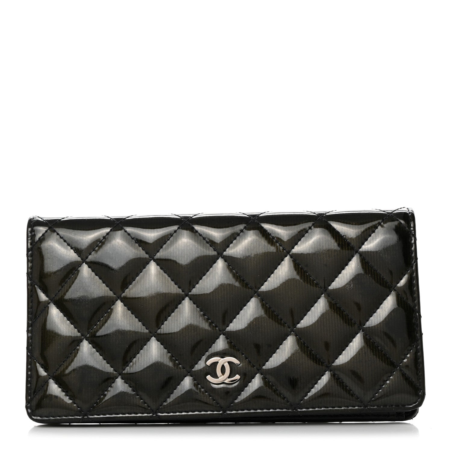 Chanel Striated Patent Calfskin Quilted Yen Wallet Black 1 of 8