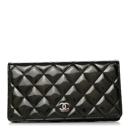 Chanel Striated Patent Calfskin Quilted Yen Wallet Black 1 of 8
