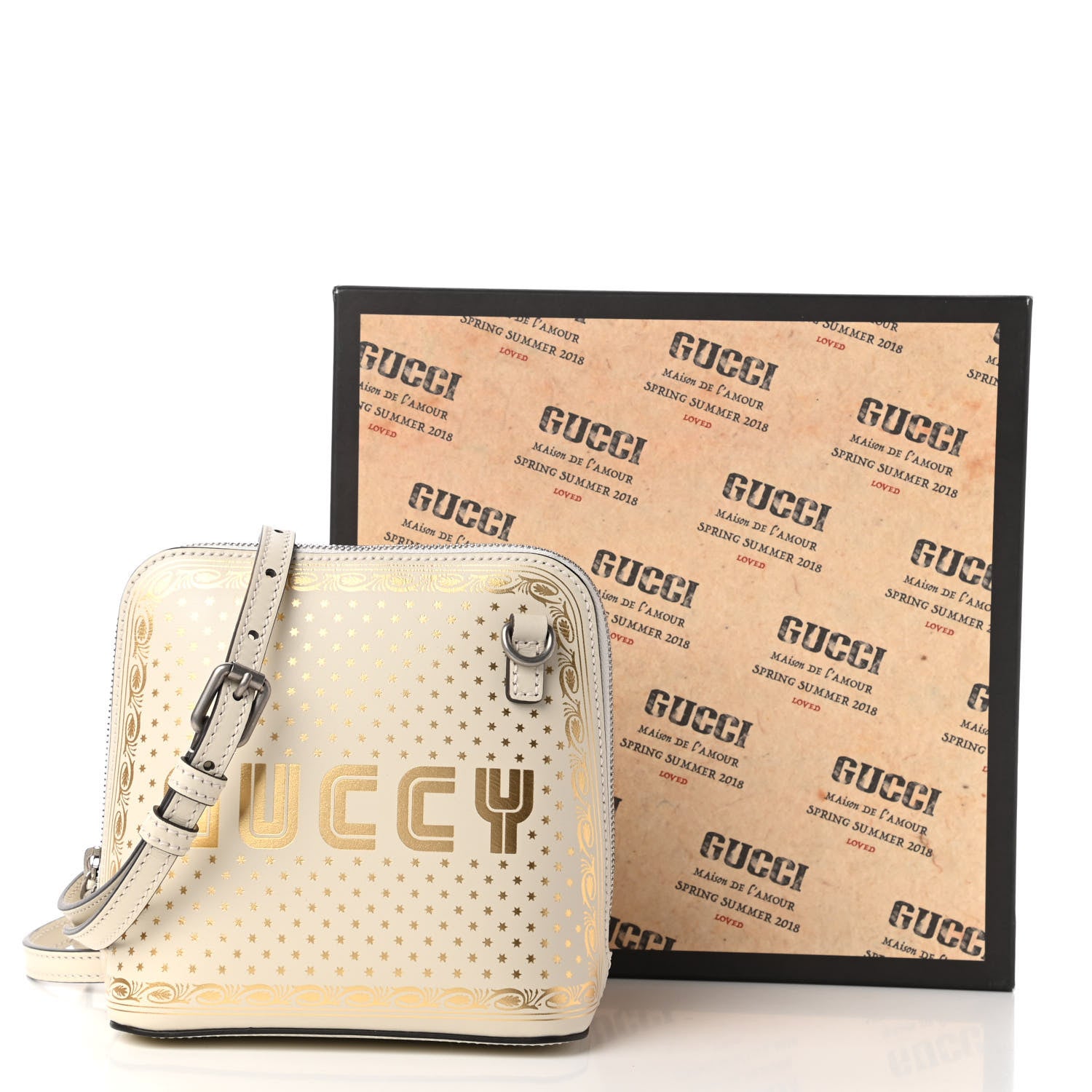 Gucci X SEGA Calfskin GUCCY Stars Mini Dome Shoulder Bag Moon Steller White Gold 11 of 11