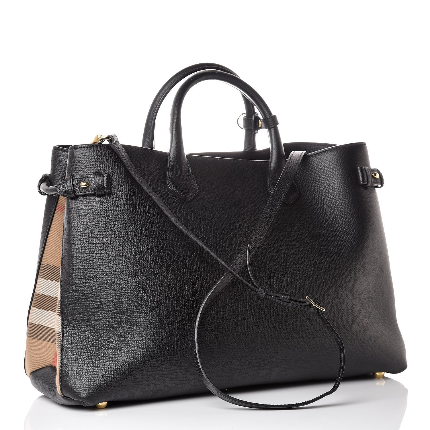 Burberry Grainy Calfskin House Check Large Banner Tote Black 4 of 14