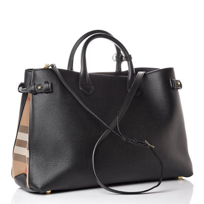 Burberry Grainy Calfskin House Check Large Banner Tote Black 4 of 14