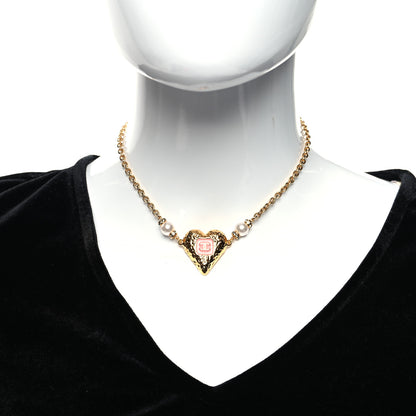 Chanel Resin Crystal Pearl Chain Heart CC Pendant Necklace Pink White Gold 2 of 5