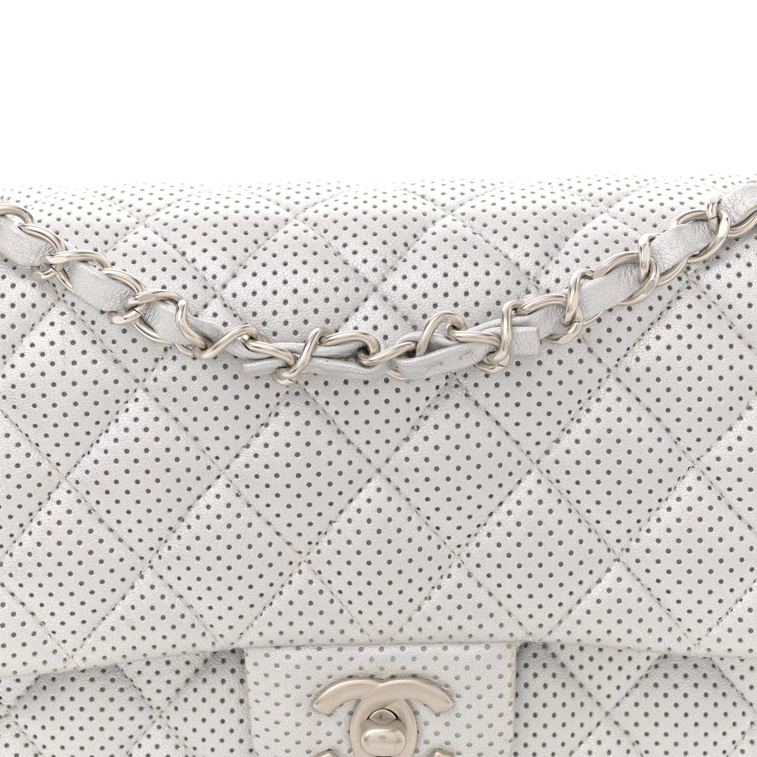 Chanel Metallic Lambskin Perforated Medium Double Flap Light Silver 8 of 10