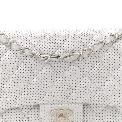 Chanel Metallic Lambskin Perforated Medium Double Flap Light Silver 8 of 10