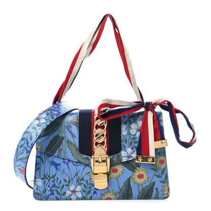 Gucci Calfskin New Flora Small Sylvie Shoulder Bag Blue 1 of 4