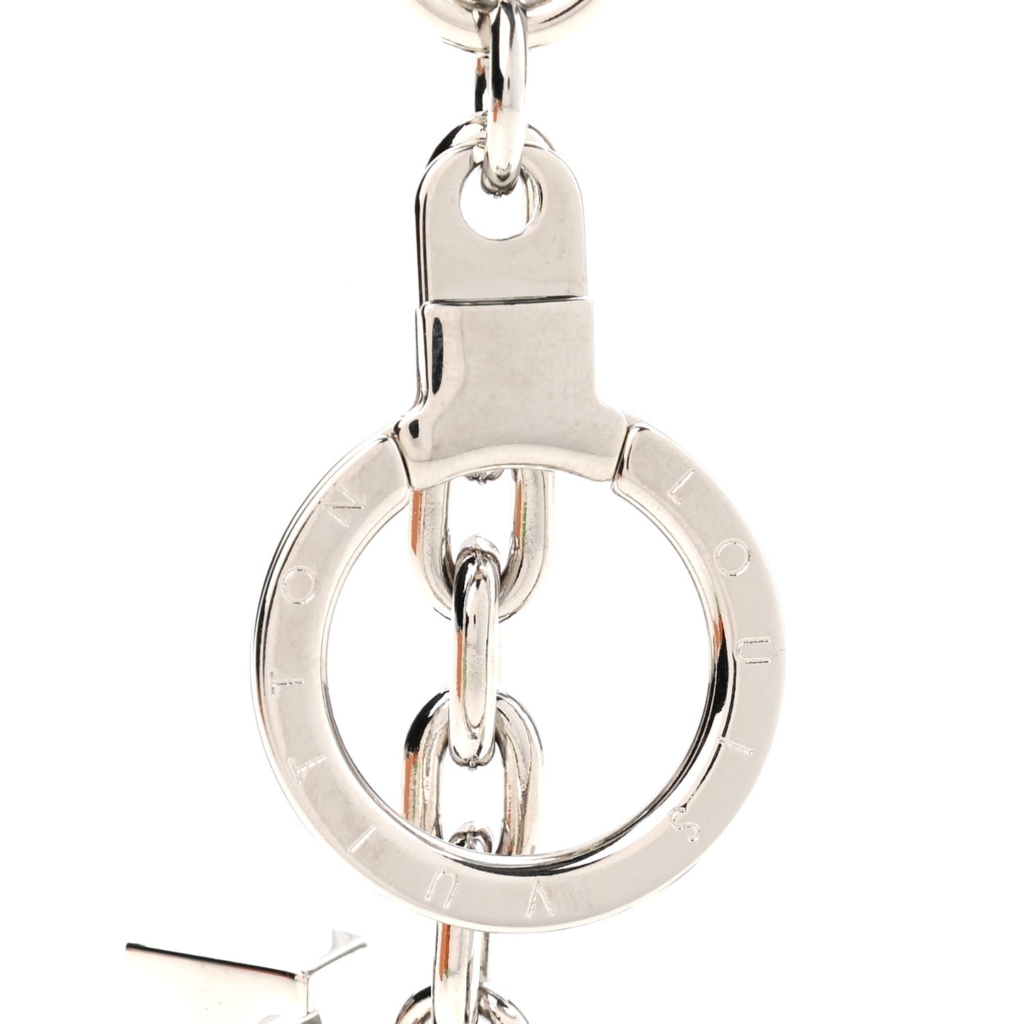 Metal Palladiium Finish LV Initiales Bag Charm Key Holder Silver