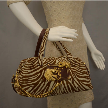 Prada Calf Hair Zebra Print Shoulder Bag White Bruciato 2 of 9