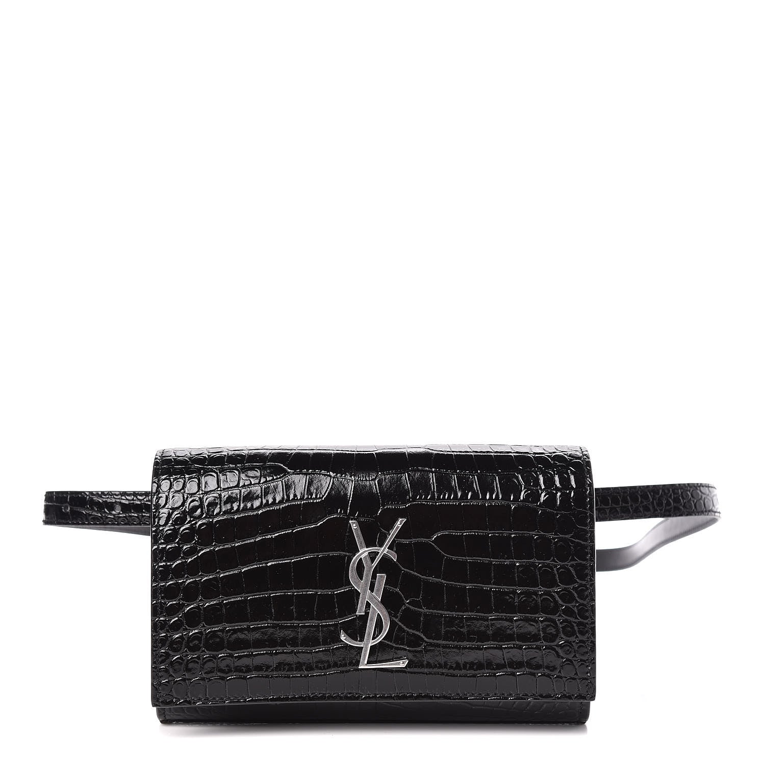 Saint Laurent Calfskin Crocodile Embossed Monogram Kate Belt Bag Black 1 of 10