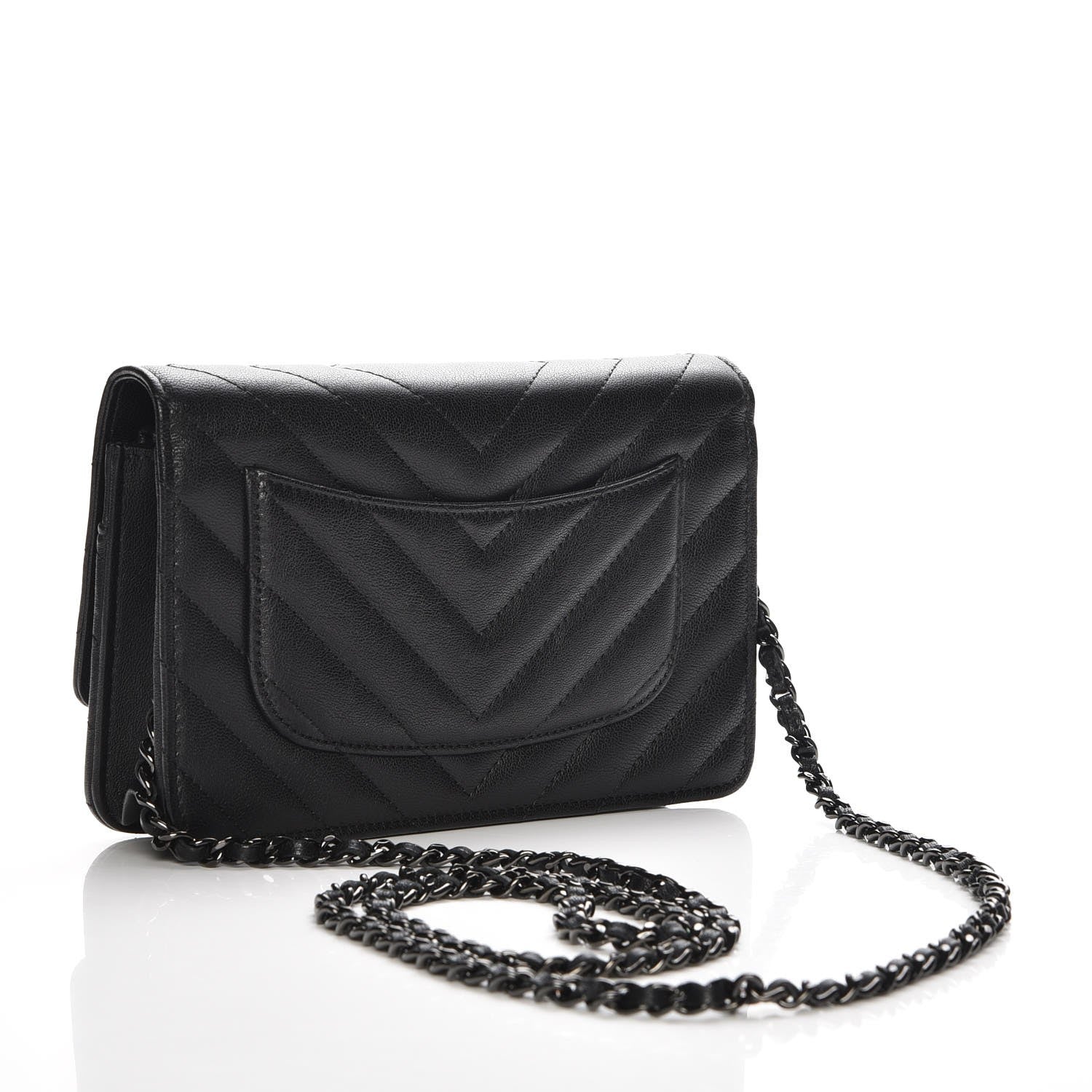 Chanel Sheepskin Chevron Reissue Wallet On Chain WOC So Black 3 of 9