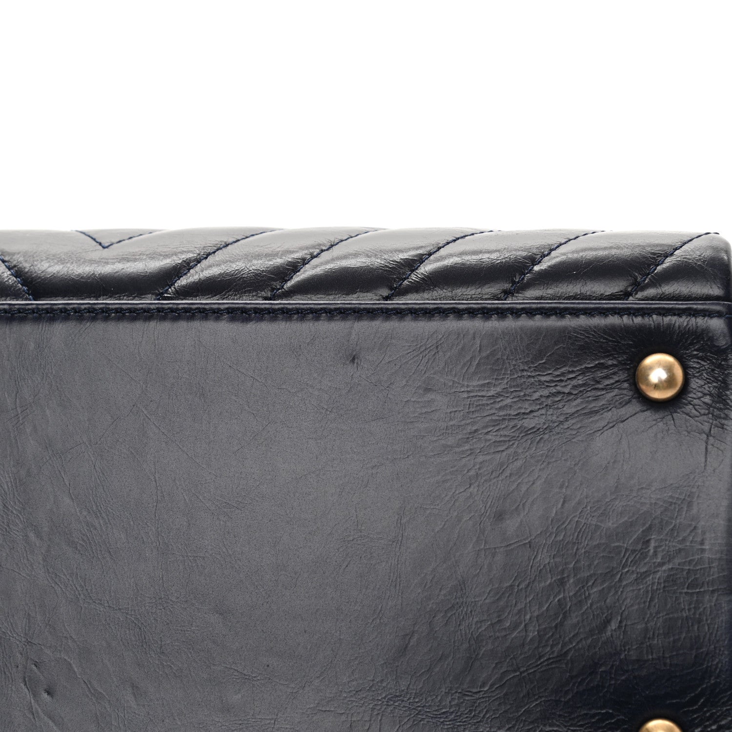 Chanel Glazed Calfskin Chevron Small Bowling Bag Navy 10 of 13