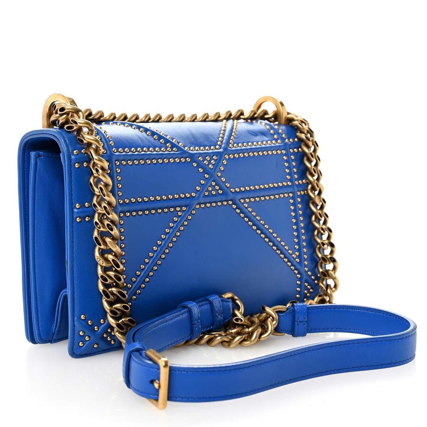 Lambskin Studded Medium Diorama Flap Bag Blue