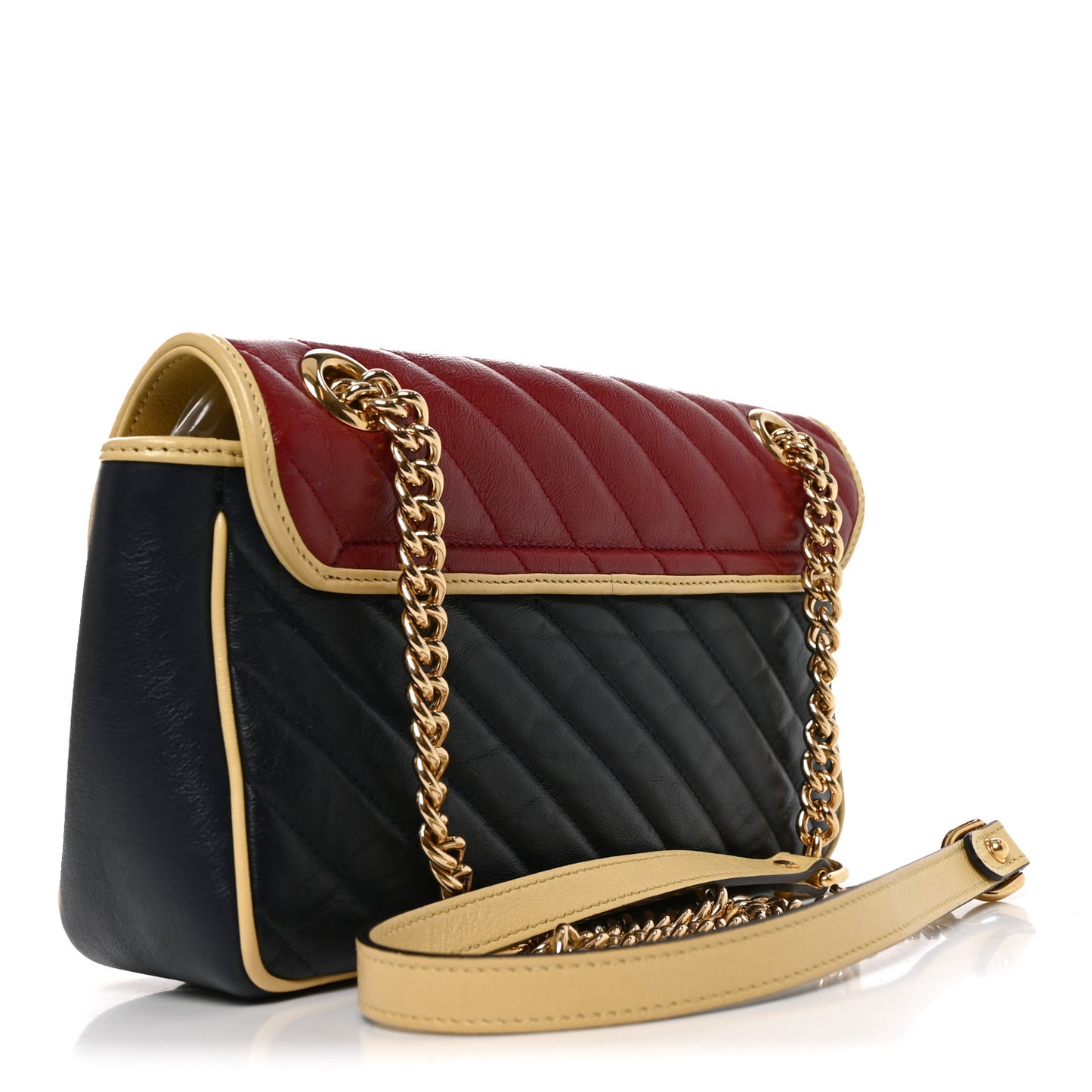 Azalea Calfskin Matelasse Diagonal Small Torchon GG Marmont Shoulder Bag Blue Agata New Cherry Red Butter