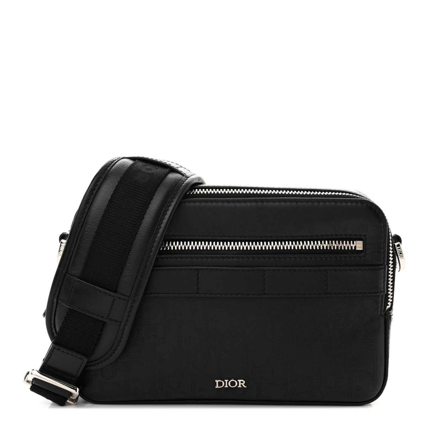 Calfskin Perforated Oblique Galaxy Safari Messenger Bag Black