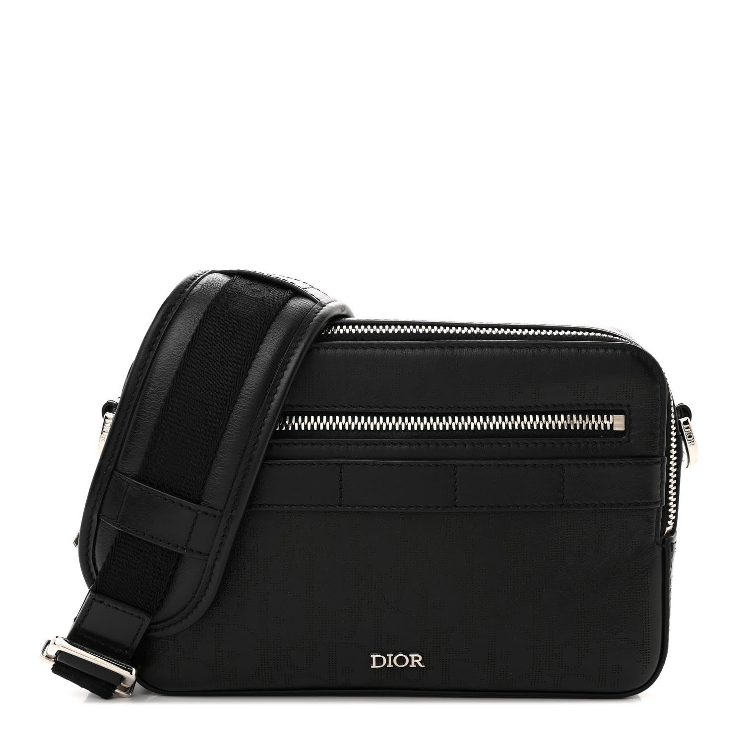 Christian Dior Calfskin Perforated Oblique Galaxy Safari Messenger Bag Black 1 of 12