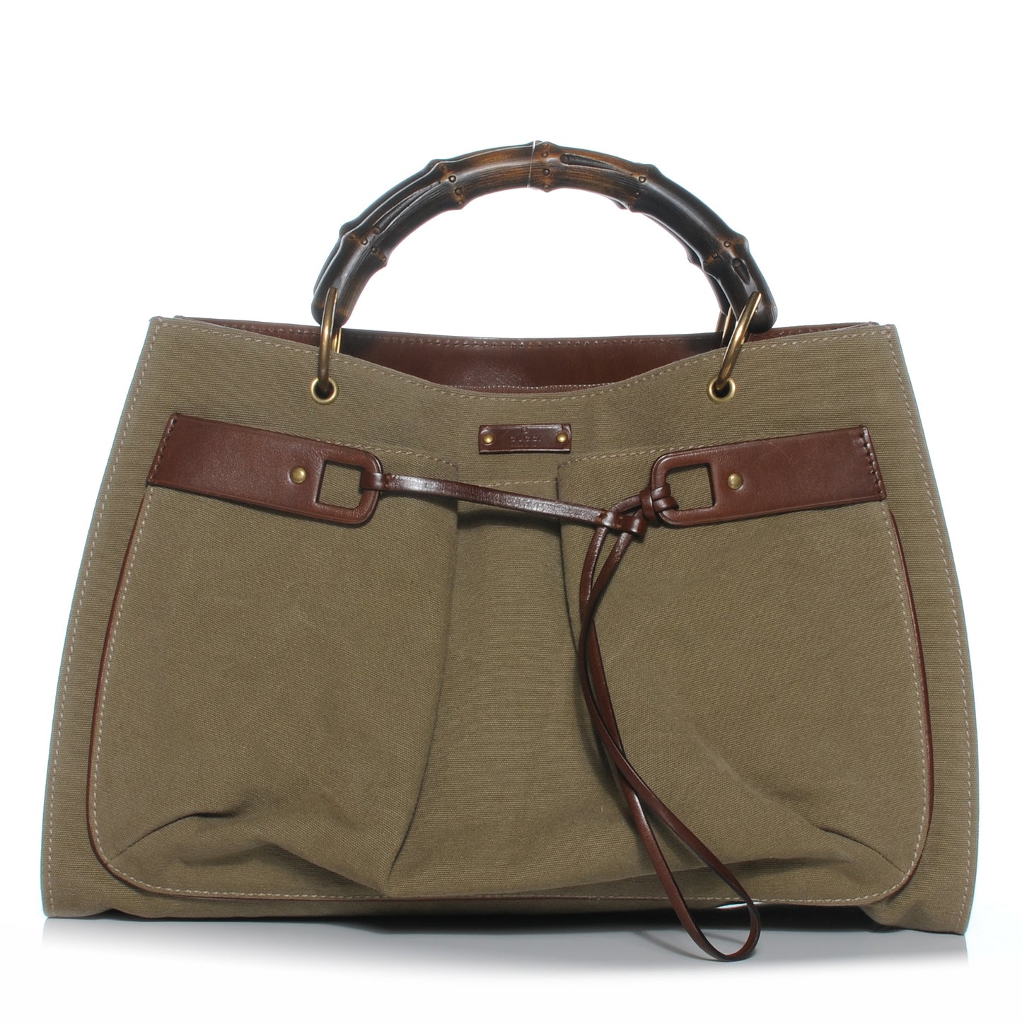 Canvas Bamboo Handle Drawstring Bag Olive