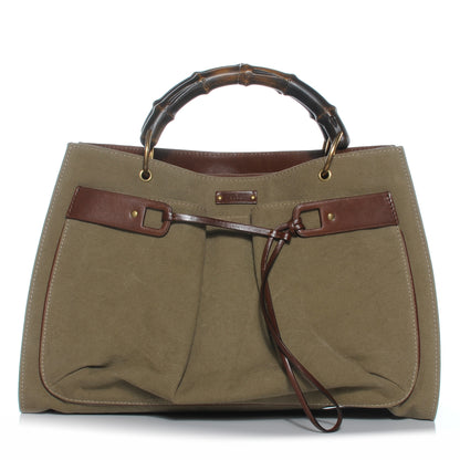 Gucci Canvas Bamboo Handle Drawstring Bag Olive 1 of 7