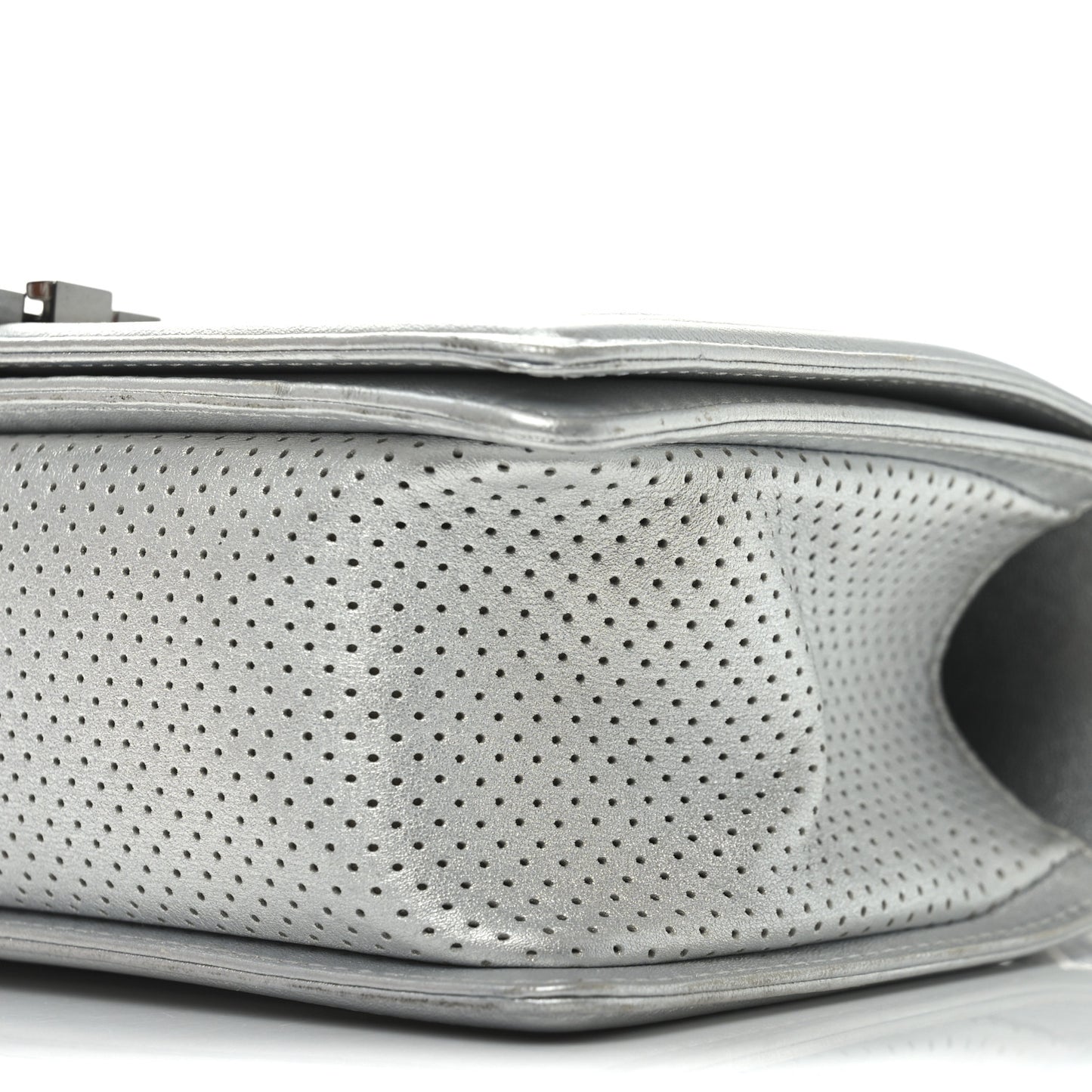 Metallic Lambskin Perforated Quilted Medium Boy Flap Argent