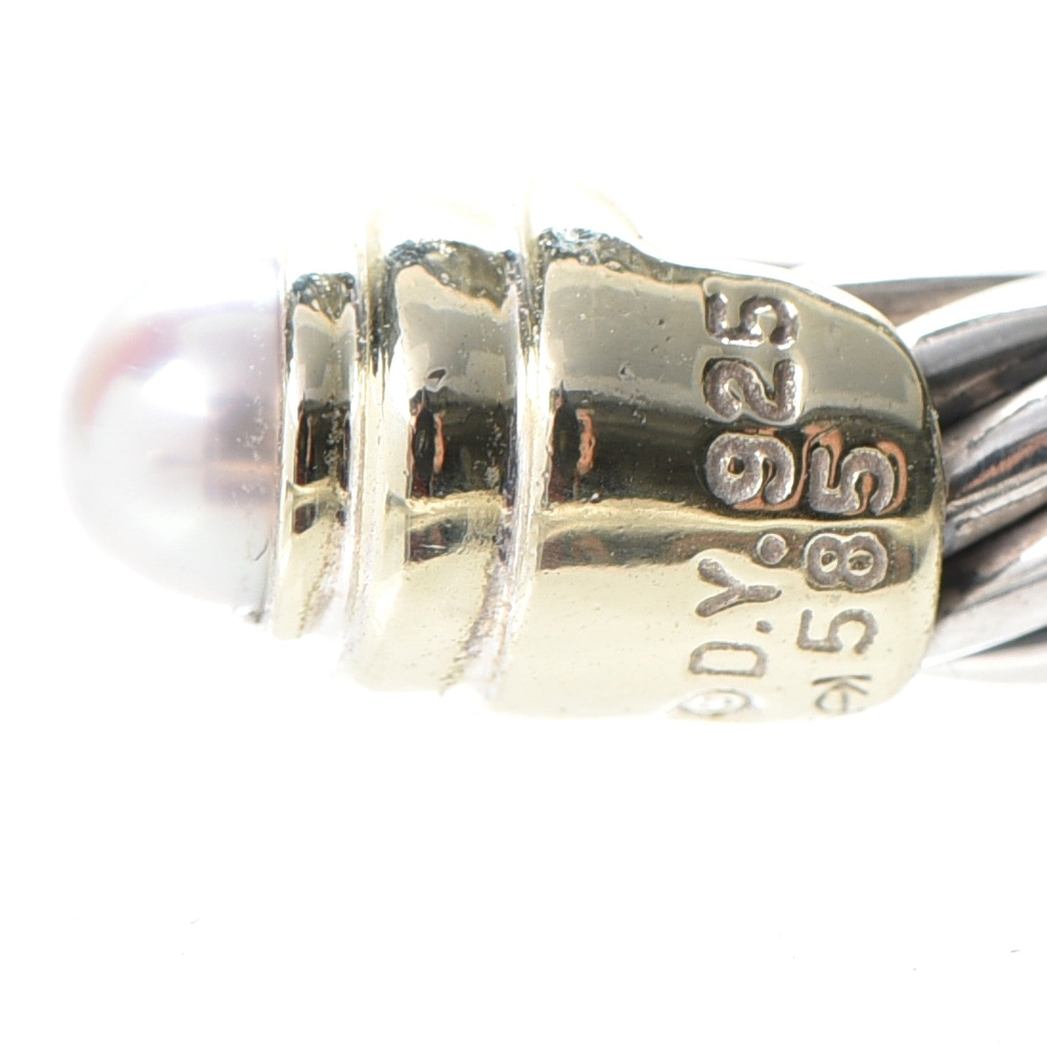 David Yurman Sterling Silver 14K Yellow Gold Pearl 5mm Cable Classics Petite Color Bracelet 5 of 5
