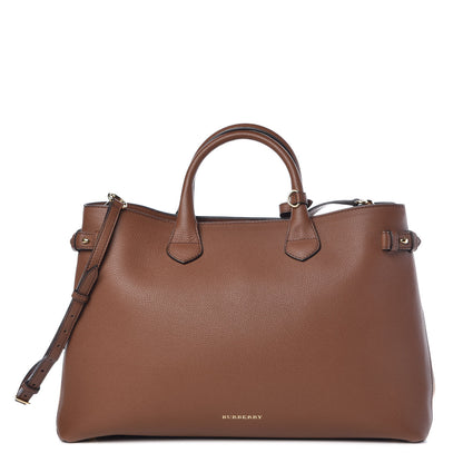 Burberry Grainy Calfskin House Check Large Banner Tote Tan 1 of 9