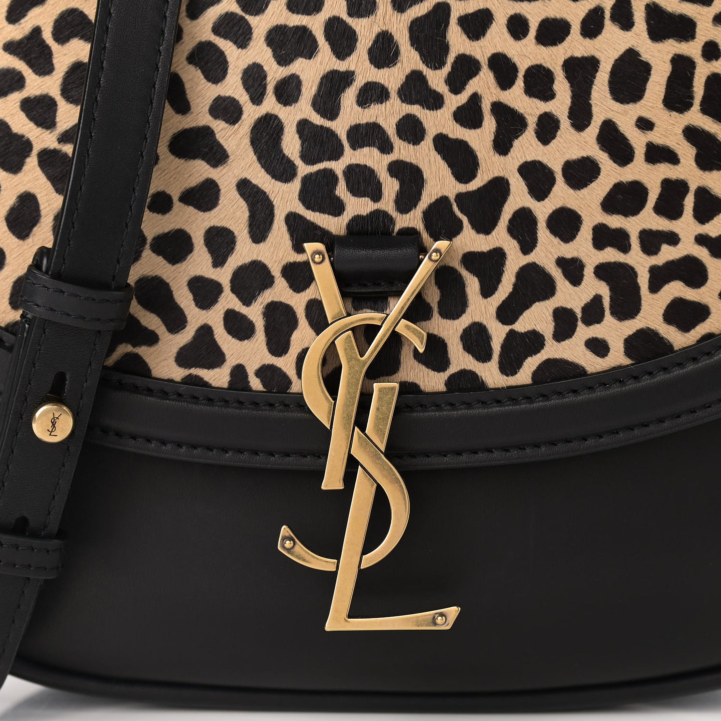 Pony Hair Calfskin Leopard Print Monogram Medium Kaia Satchel Black
