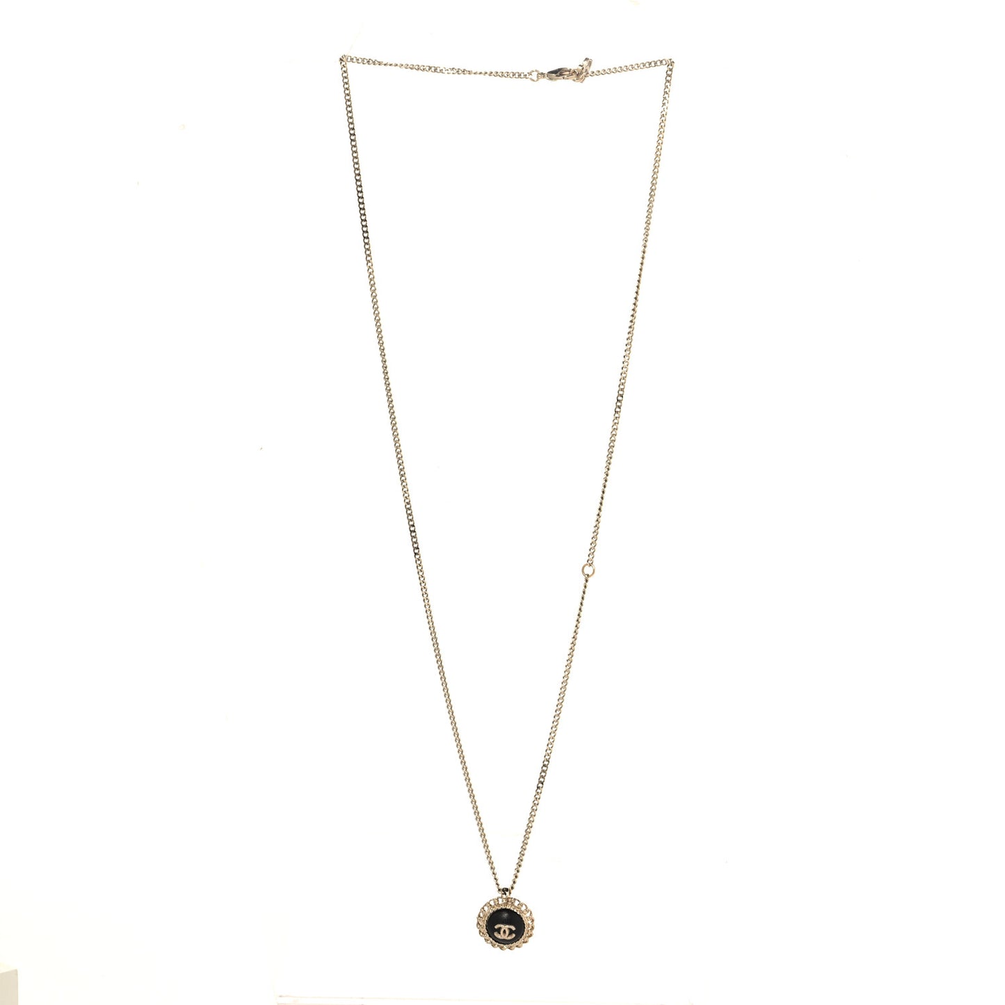 Metal Lambskin CC Pendant Necklace  Gold Black