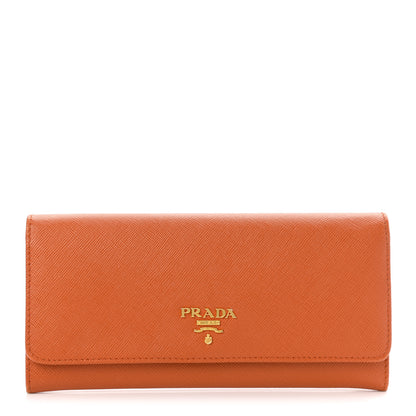 Prada Saffiano Metal Continental Flap Wallet Papaya Fuoco 1 of 7