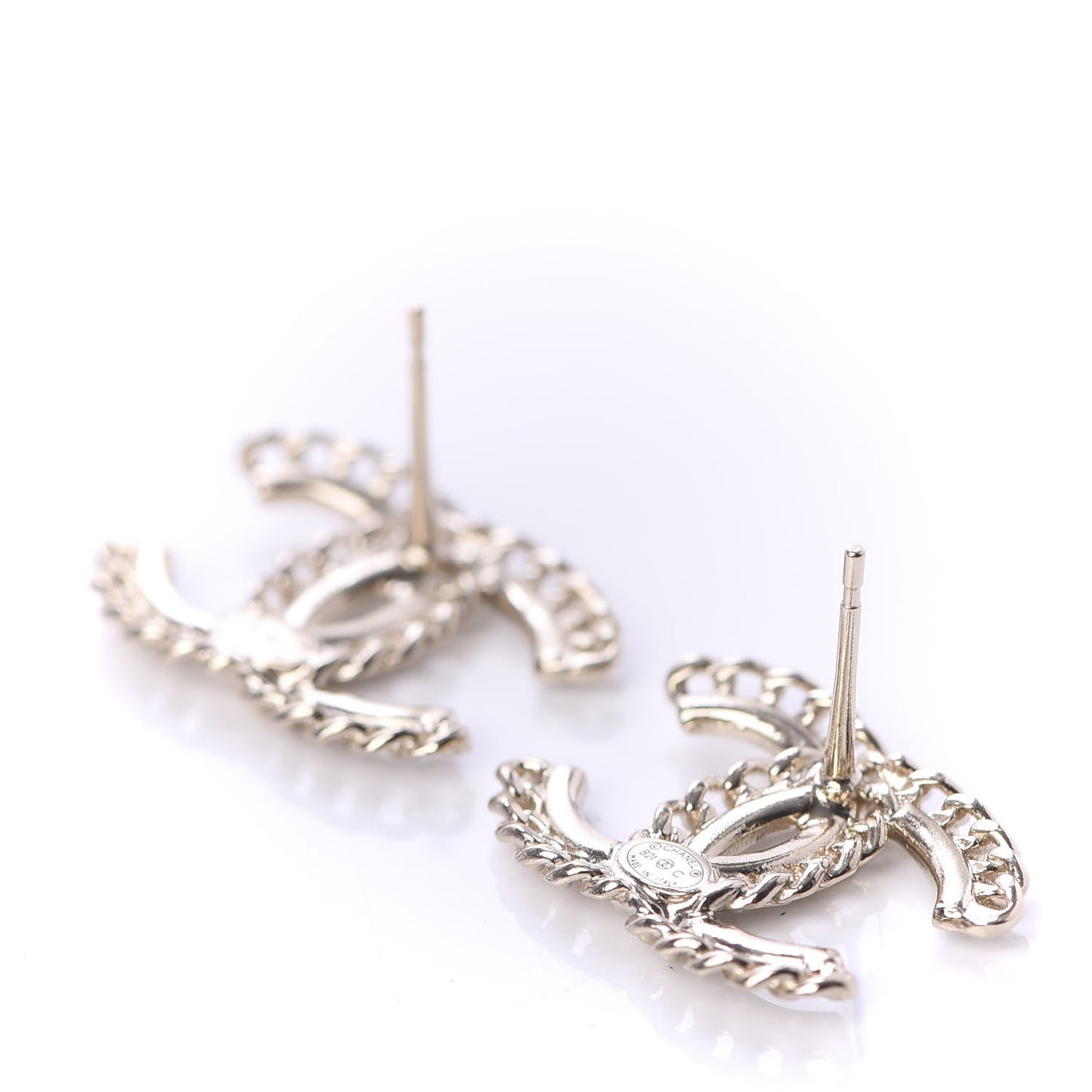 Crystal Chain CC Earrings Gold