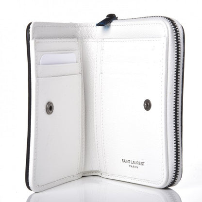 Saint Laurent Grain De Poudre Matelasse Chevron Monogram Compact Zip Around Wallet Optical White Black 5 of 8