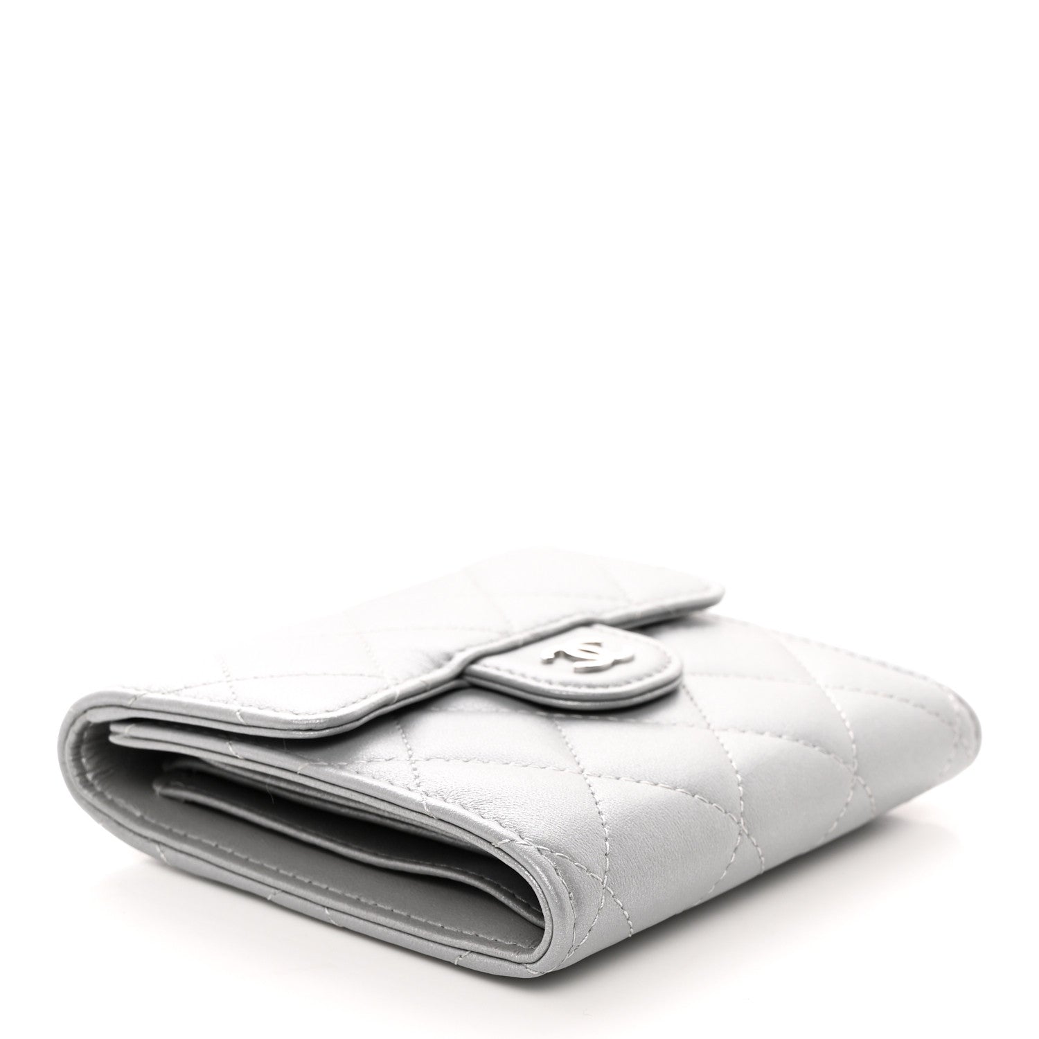 Chanel Metallic Lambskin Quilted Compact Flap Wallet Silver 4 of 11