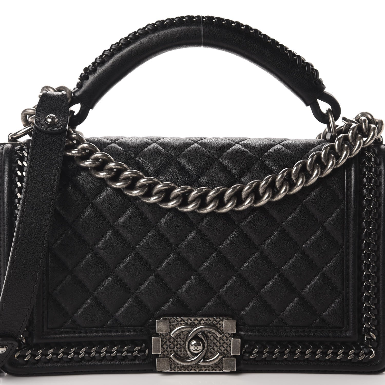Chanel Calfskin Quilted Medium Boy Top Handle Flap Black 11 of 11