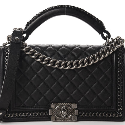 Chanel Calfskin Quilted Medium Boy Top Handle Flap Black 11 of 11